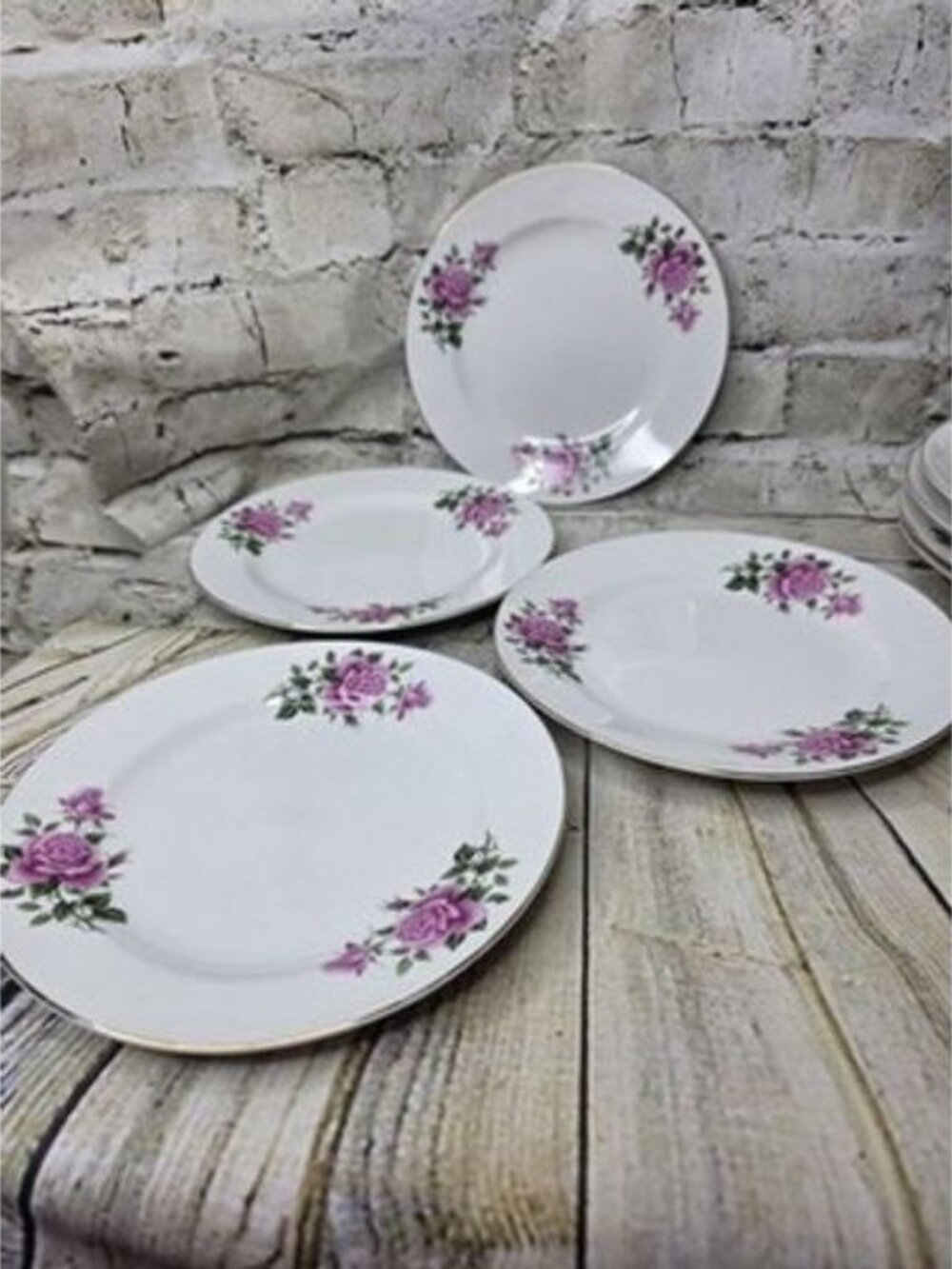 VTG Dinnerware Pink Roses & Buds Pattern China 8" Salad Plates 4 pc.